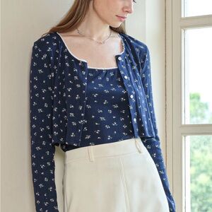 Chic Navy Floral Button Down Shirt for Women